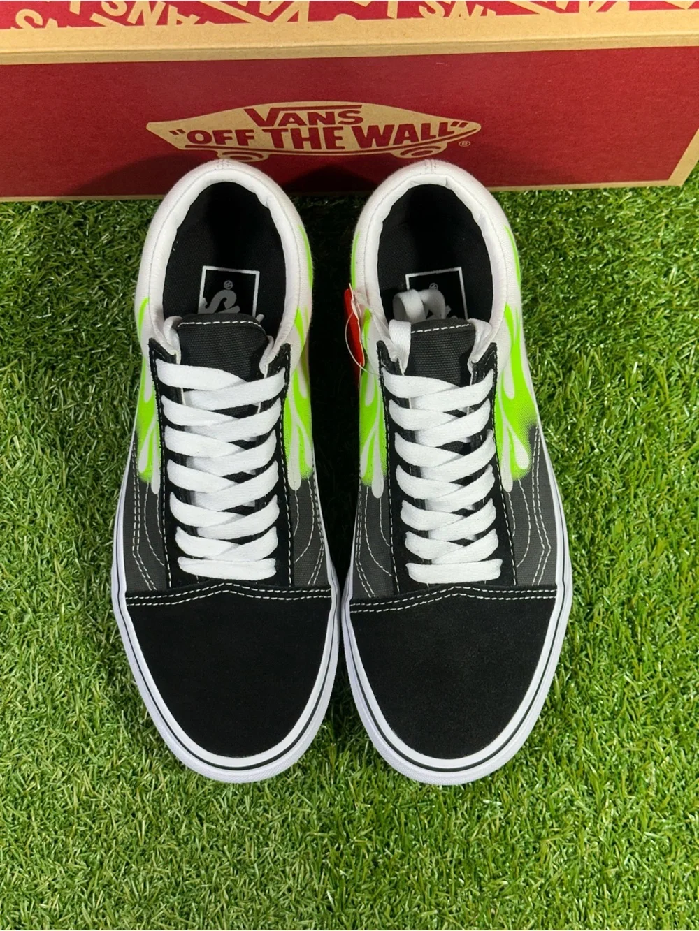 Vans Old Skool Flame, Black/ Neon Green Flame, Men’s 6, 11, 11.5 , VN0A4U3BXEY
